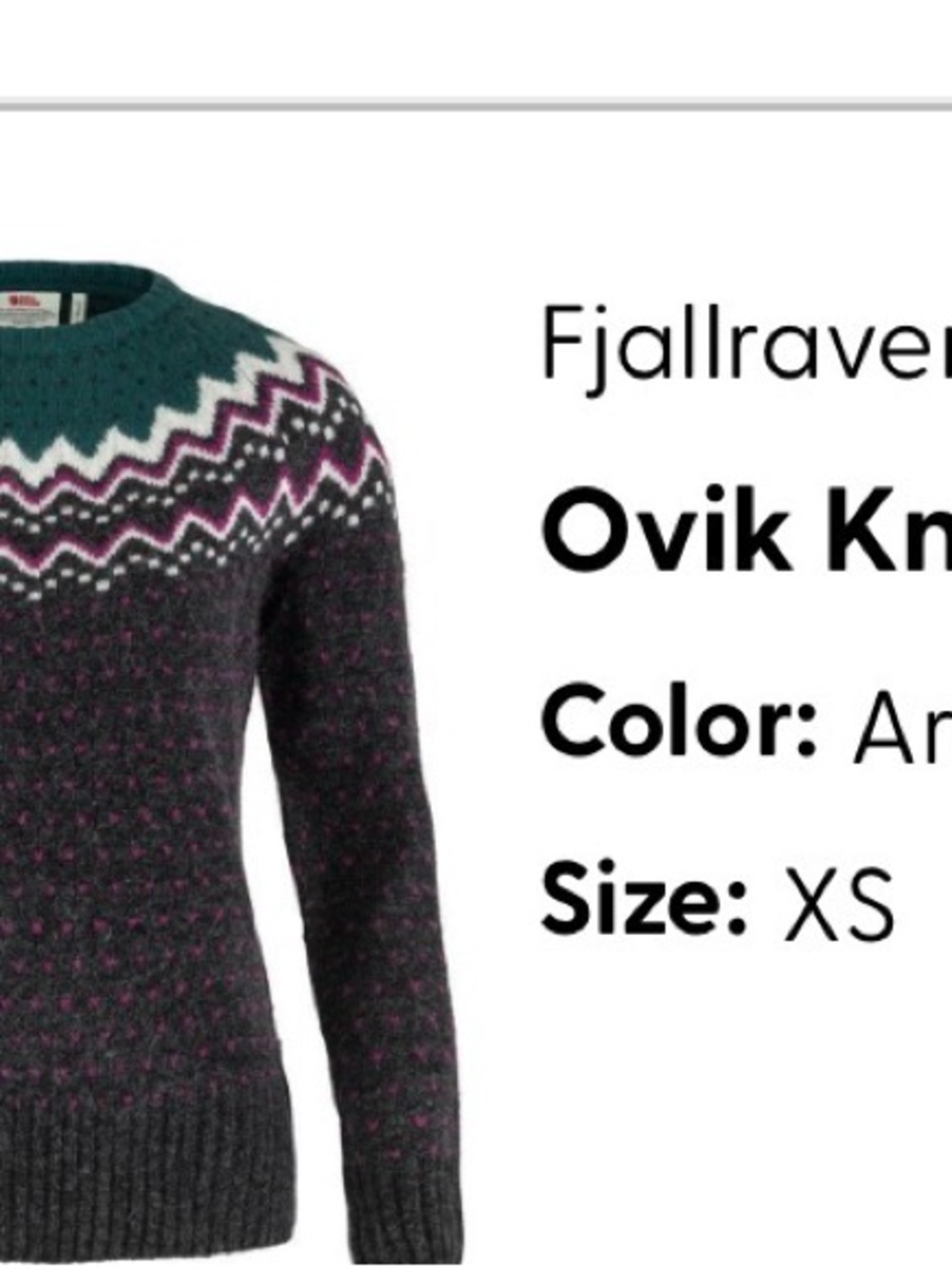 Fjallraven Ovik Knit Sweater in Arctic Green, Charcoal & Berry